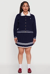 Womens Plus Size High Waisted Varsity Stripe Pleated Skirt, Blue, Size 2X
