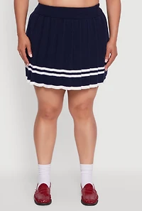 Womens Plus Size High Waisted Varsity Stripe Pleated Skirt, Blue, Size 2X