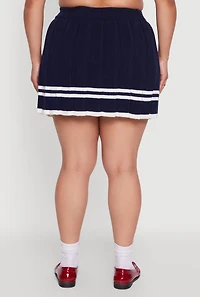 Womens Plus Size High Waisted Varsity Stripe Pleated Skirt, Blue, Size 3X