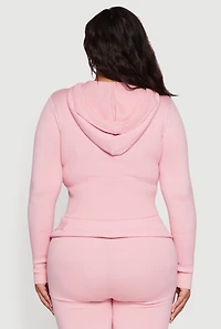 Plus Rib Knit Cropped Zip Front Hoodie