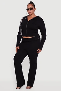 Womens Plus Size Metallic Buckle Detail High Waisted Pants, Black, Size 1X