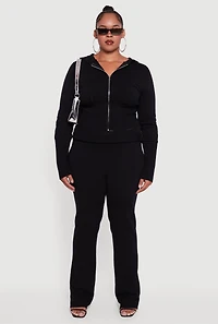 Womens Plus Metallic Buckle Detail High Waisted Pants,
