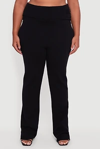 Womens Plus Size Metallic Buckle Detail High Waisted Pants, Black, Size 1X