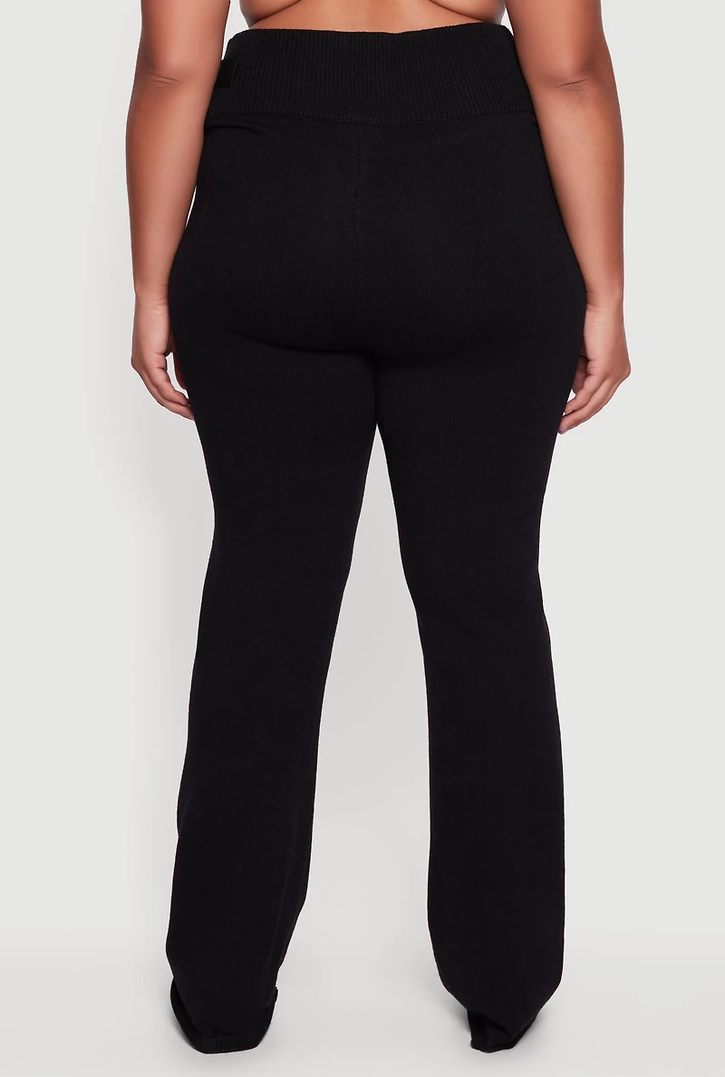 Womens Plus Size Metallic Buckle Detail High Waisted Pants, Black, Size 1X