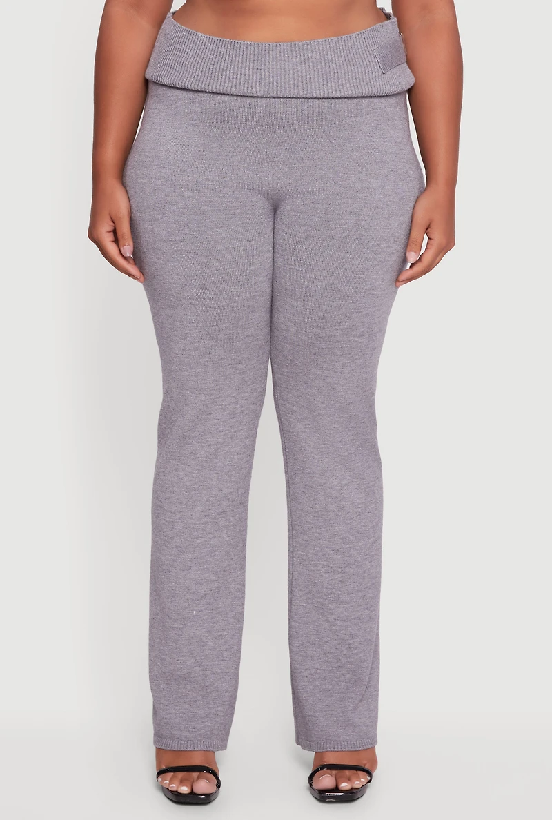 Plus Metallic Buckle Detail High Waisted Pants