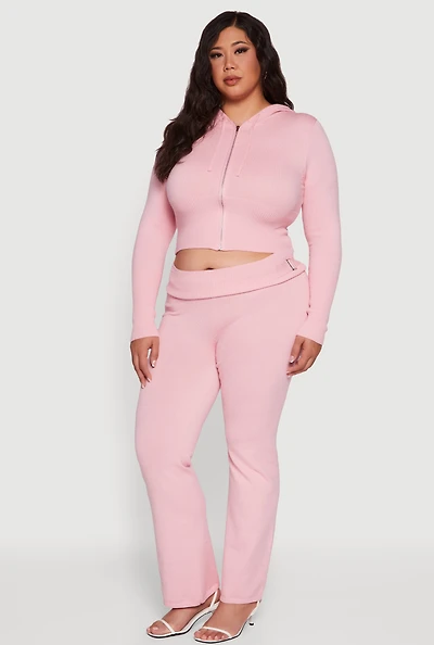 Womens Plus Size Metallic Buckle Detail High Waisted Pants, Pink, Size 1X