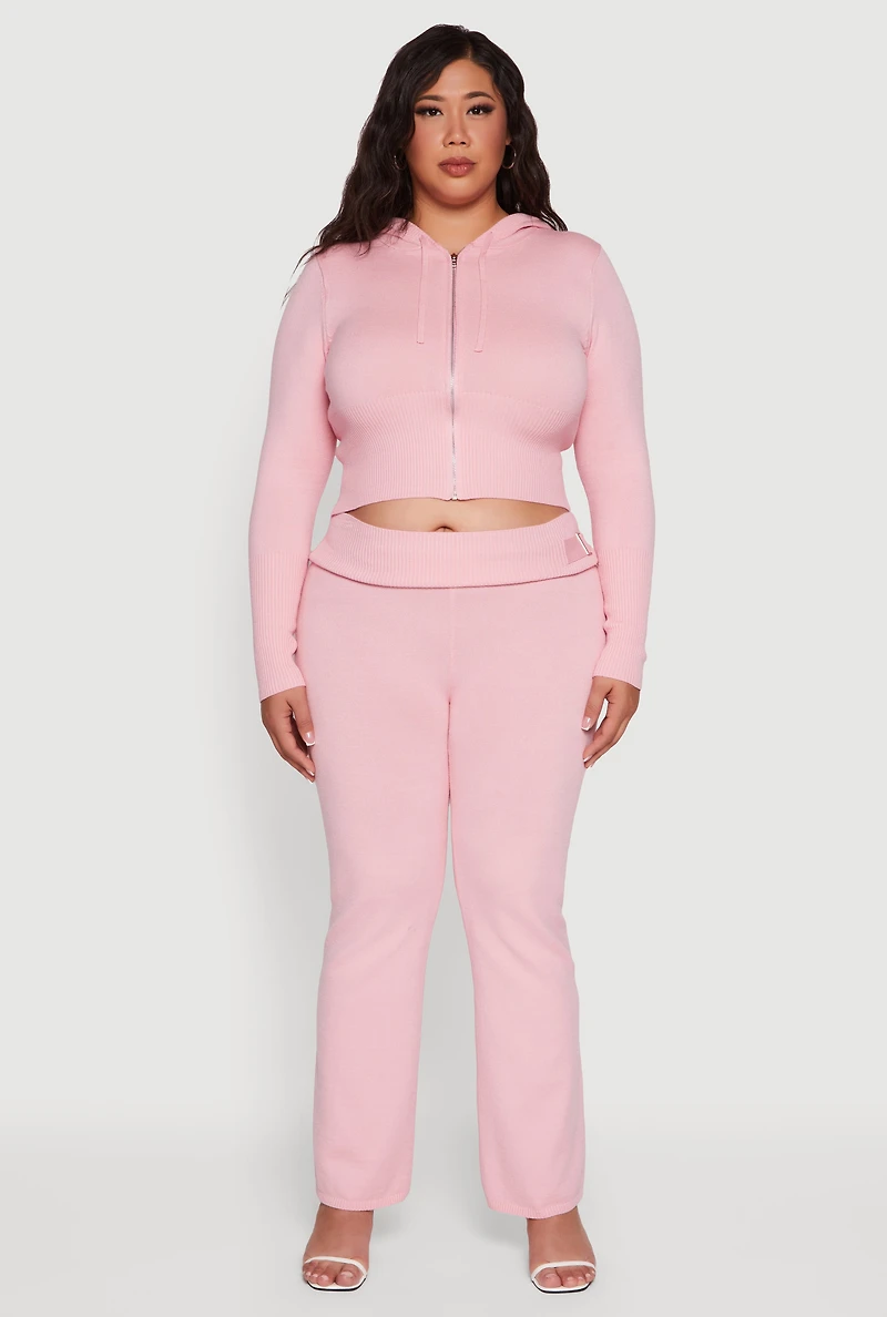 Womens Plus Size Metallic Buckle Detail High Waisted Pants, Pink, Size 1X