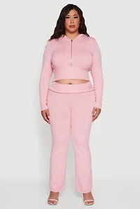 Womens Plus Size Metallic Buckle Detail High Waisted Pants, Pink, Size 1X