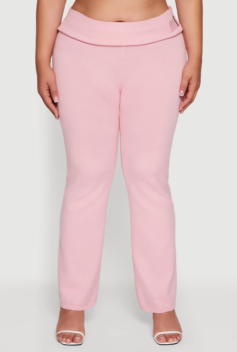 Womens Plus Size Metallic Buckle Detail High Waisted Pants, Pink, Size 1X