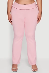 Womens Plus Size Metallic Buckle Detail High Waisted Pants, Pink, Size 1X