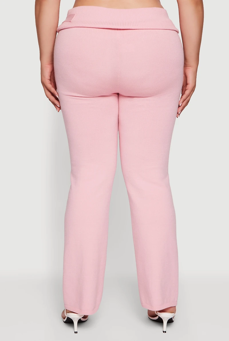 Womens Plus Size Metallic Buckle Detail High Waisted Pants, Pink, Size 1X
