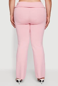 Womens Plus Size Metallic Buckle Detail High Waisted Pants, Pink, Size 1X