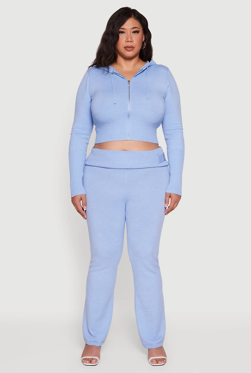 Womens Plus Metallic Buckle Detail High Waisted Pants,