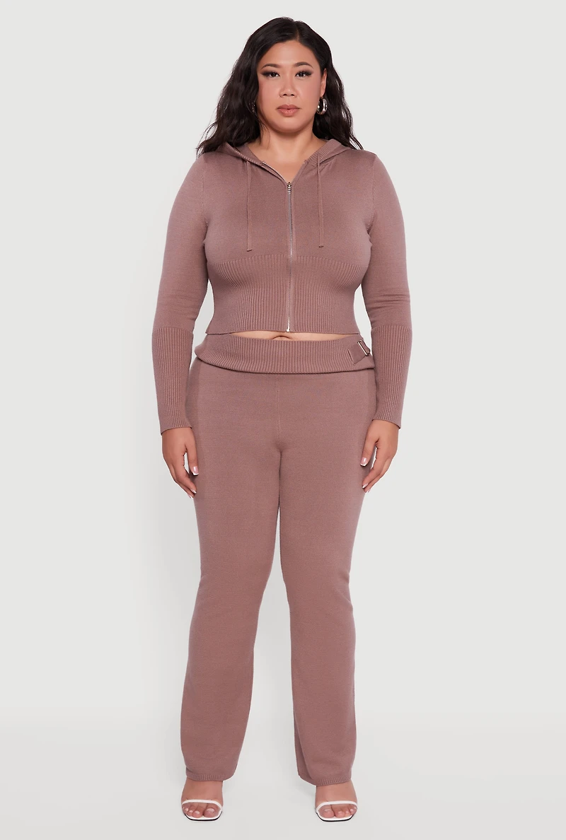 Plus Metallic Buckle Detail High Waisted Pants