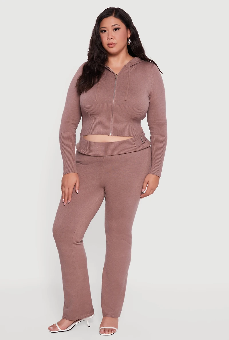 Plus Metallic Buckle Detail High Waisted Pants