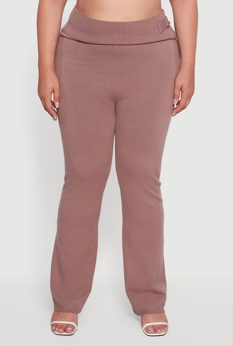 Plus Metallic Buckle Detail High Waisted Pants