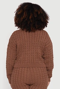Womens Plus Size Cable Knit Cropped Long Sleeve Sweater, Brown, Size 3X