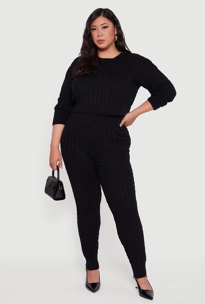 Womens Plus High Waisted Cable Knit Joggers,
