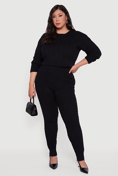 Womens Plus High Waisted Cable Knit Joggers,