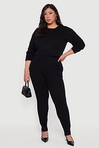 Womens Plus High Waisted Cable Knit Joggers,
