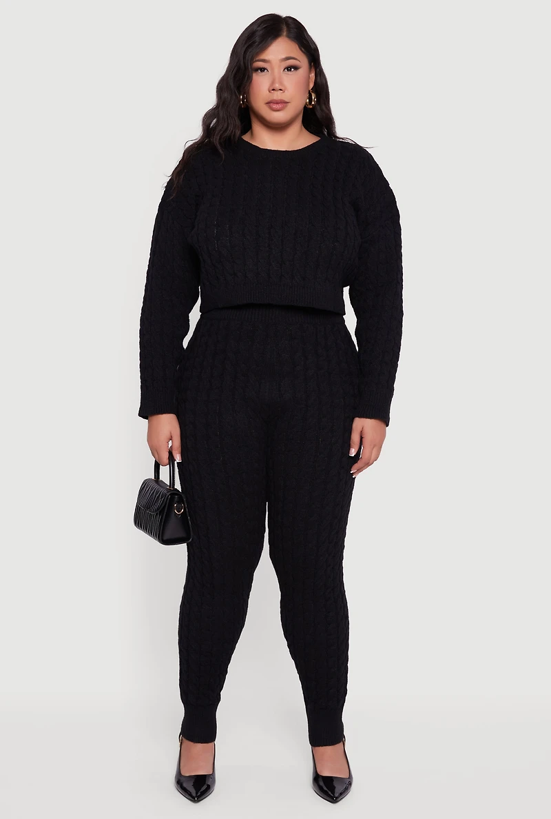 Womens Plus High Waisted Cable Knit Joggers,