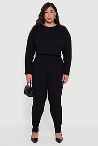 Womens Plus High Waisted Cable Knit Joggers,