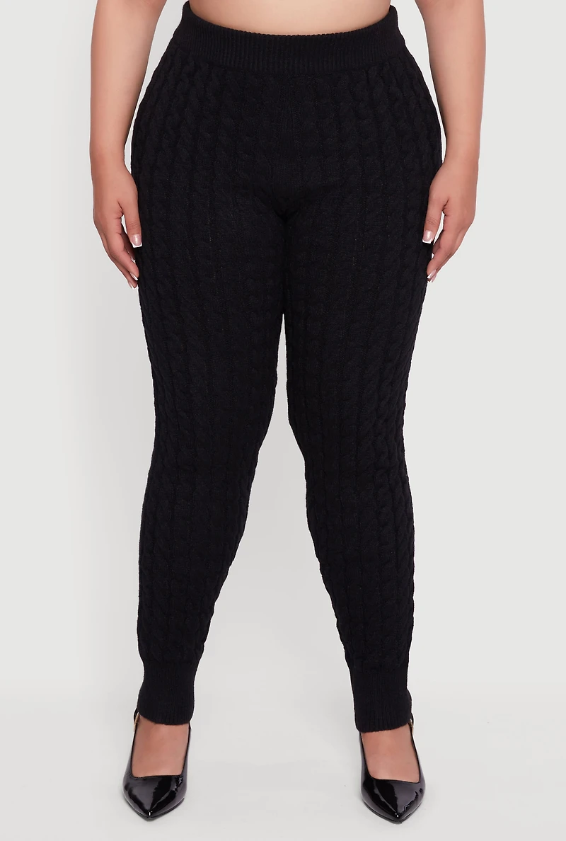 Womens Plus High Waisted Cable Knit Joggers,