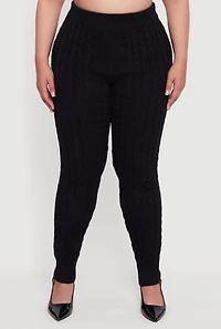 Womens Plus High Waisted Cable Knit Joggers,
