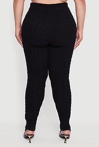 Womens Plus Size High Waisted Cable Knit Joggers, Black, Size 2X