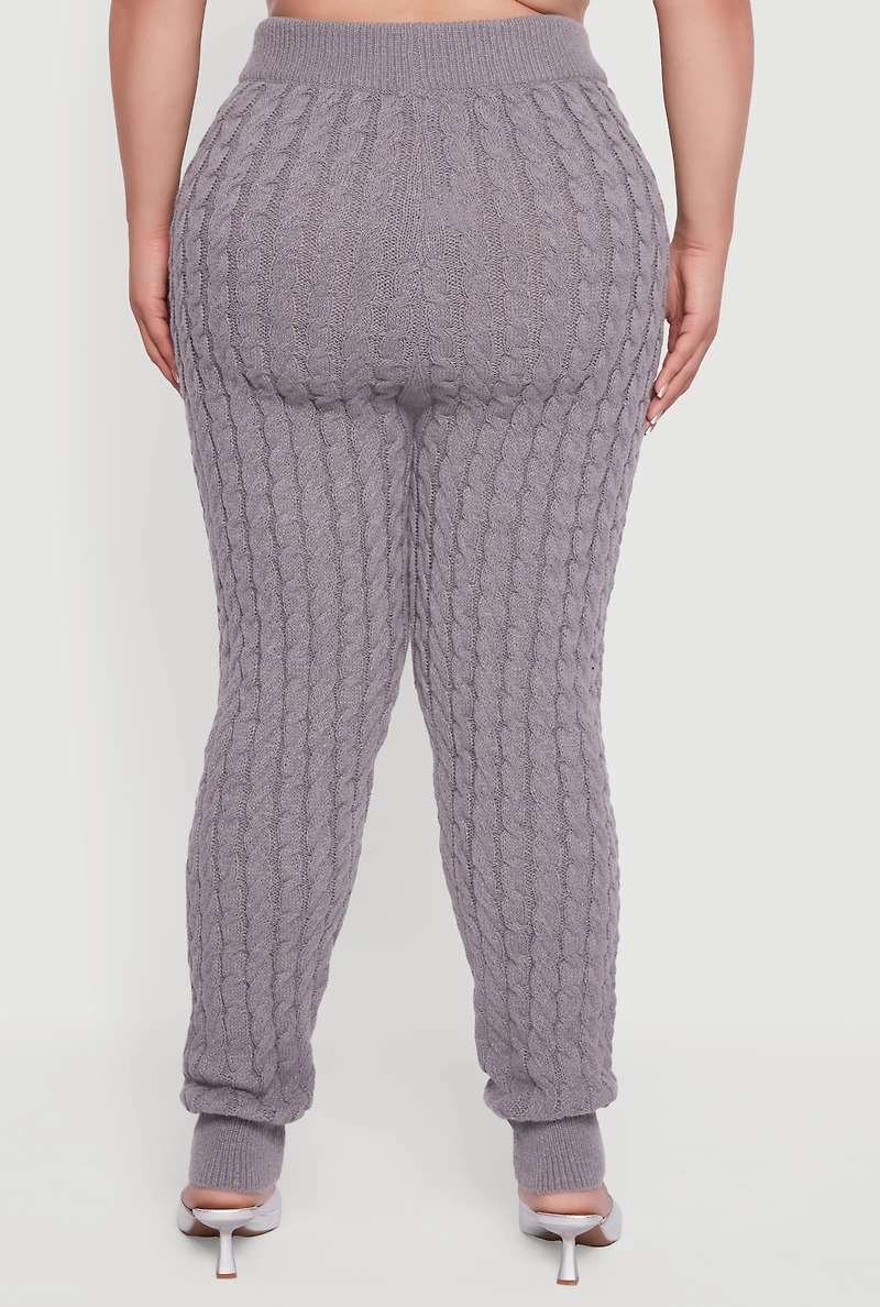 Womens Plus Size High Waisted Cable Knit Joggers, Grey, Size 2X