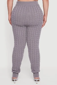 Womens Plus Size High Waisted Cable Knit Joggers, Grey, Size 2X