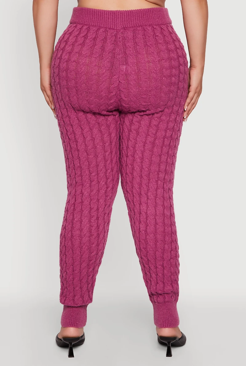 Womens Plus Size High Waisted Cable Knit Joggers, Purple, Size 1X
