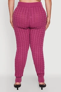 Womens Plus Size High Waisted Cable Knit Joggers, Purple, Size 1X