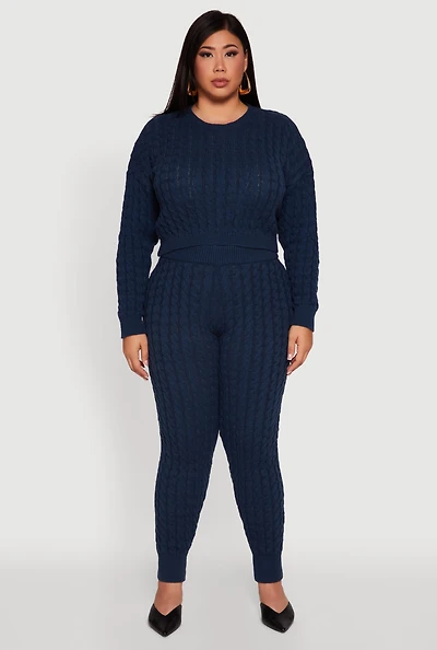 Womens Plus High Waisted Cable Knit Joggers,