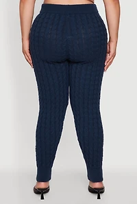 Womens Plus Size High Waisted Cable Knit Joggers, Blue, Size 1X
