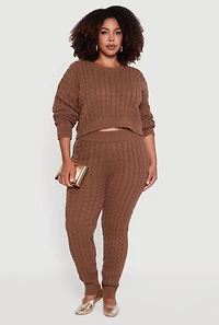 Plus High Waisted Cable Knit Joggers