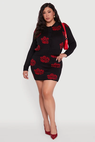 Womens Plus Size High Waisted Floral Patterned Mini Skirt, Black, Size 3X