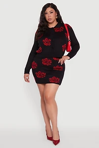 Womens Plus Size High Waisted Floral Patterned Mini Skirt, Black, Size 3X