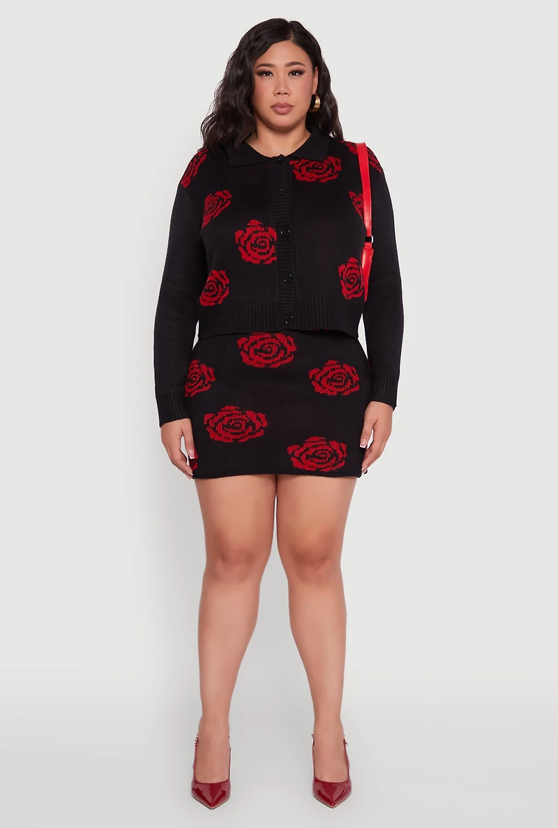 Womens Plus Size High Waisted Floral Patterned Mini Skirt, Black, Size 3X