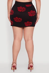 Womens Plus Size High Waisted Floral Patterned Mini Skirt, Black, Size 3X