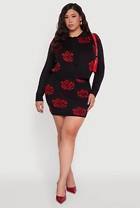 Womens Plus Size Floral Pattern Collared Button Front Cardigan, Black, Size 1X