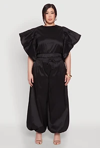 Womens Plus Flutter Sleeve Crop Top,
