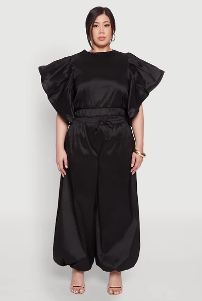 Womens Plus Size Nylon Parachute Pants, Black, Size 2X