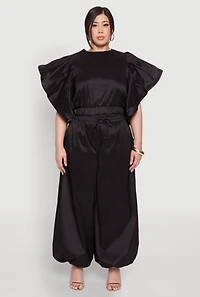 Womens Plus Size Nylon Parachute Pants, Black, Size 2X