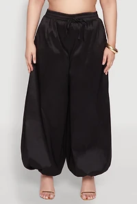 Womens Plus Size Nylon Parachute Pants, Black, Size 2X