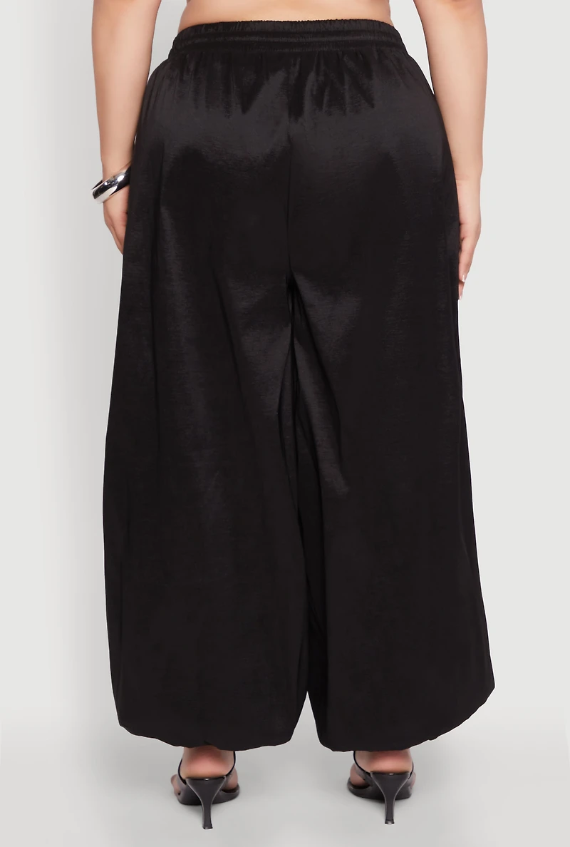 Womens Plus Size Nylon Parachute Pants, Black, Size 3X