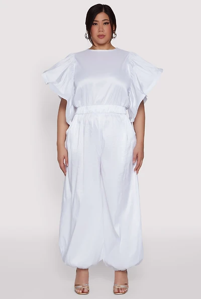 Womens Plus Size Nylon Parachute Pants, White, Size 3X