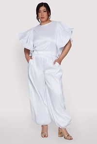 Womens Plus Size Nylon Parachute Pants, White, Size 2X