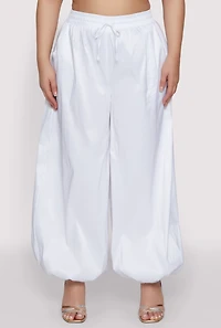 Womens Plus Size Nylon Parachute Pants, White, Size 2X