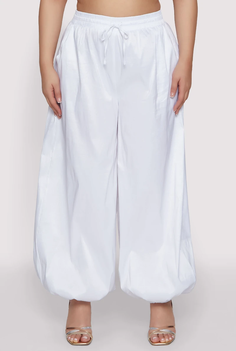 Womens Plus Size Nylon Parachute Pants, White, Size 3X
